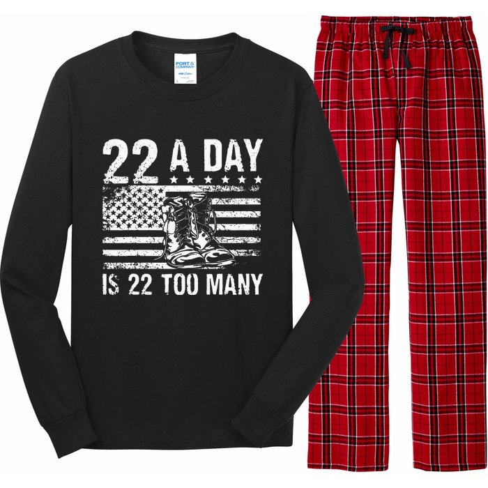 22 A Day Is 22 Too Many Veteran Lives Matter USA Flag Long Sleeve Pajama Set