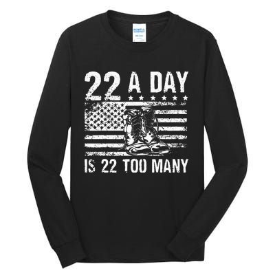 22 A Day Is 22 Too Many Veteran Lives Matter USA Flag Tall Long Sleeve T-Shirt