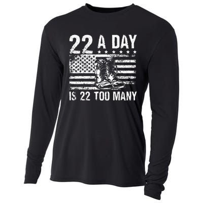 22 A Day Is 22 Too Many Veteran Lives Matter USA Flag Cooling Performance Long Sleeve Crew