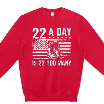 22 A Day Is 22 Too Many Veteran Lives Matter USA Flag Premium Crewneck Sweatshirt