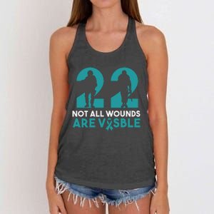 22 A Day Soldier Veteran PTSD Awareness Women's Knotted Racerback Tank