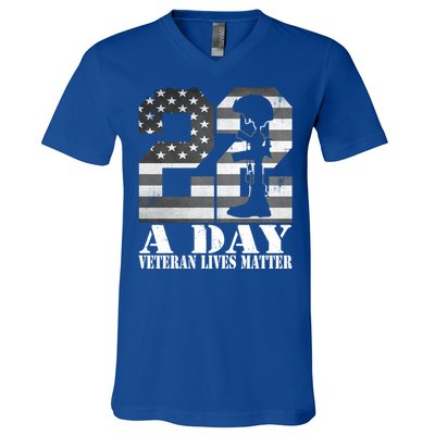 22 A Day Veteran Lives Matter American Flag Military Veteran Great Gift V-Neck T-Shirt