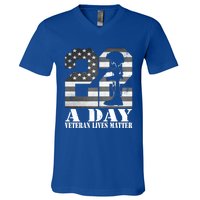 22 A Day Veteran Lives Matter American Flag Military Veteran Great Gift V-Neck T-Shirt