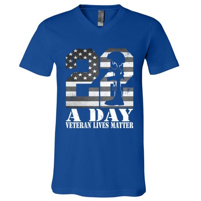 22 A Day Veteran Lives Matter American Flag Military Veteran Great Gift V-Neck T-Shirt