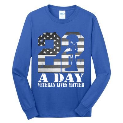 22 A Day Veteran Lives Matter American Flag Military Veteran Great Gift Tall Long Sleeve T-Shirt