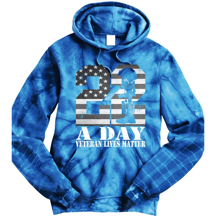 22 A Day Veteran Lives Matter American Flag Military Veteran Great Gift Tie Dye Hoodie