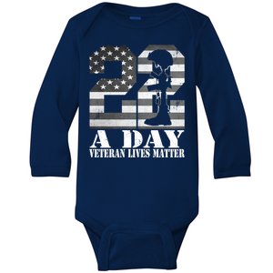 22 A Day Veteran Lives Matter American Flag Military Veteran Great Gift Baby Long Sleeve Bodysuit