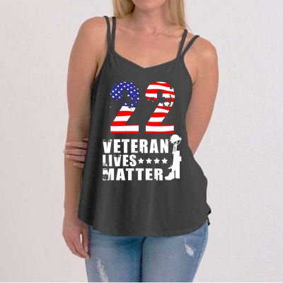 22 A Day Veteran Lives Matter I Veterans Day 2021 Honoring Gift Women's Strappy Tank