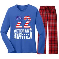 22 A Day Veteran Lives Matter I Veterans Day 2021 Honoring Gift Women's Long Sleeve Flannel Pajama Set 