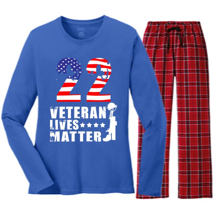 22 A Day Veteran Lives Matter I Veterans Day 2021 Honoring Gift Women's Long Sleeve Flannel Pajama Set 