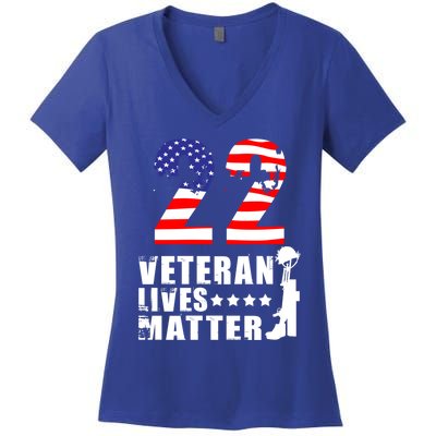 22 A Day Veteran Lives Matter I Veterans Day 2021 Honoring Gift Women's V-Neck T-Shirt