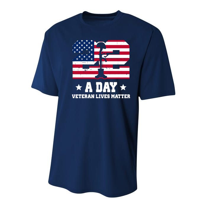 22 A Day Veteran Lives Matter Youth Performance Sprint T-Shirt