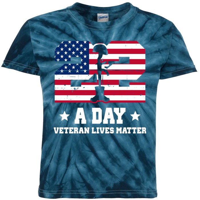 22 A Day Veteran Lives Matter Kids Tie-Dye T-Shirt