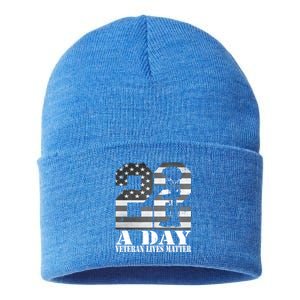 22 A Day Veteran Lives Matter American Flag Military Veteran Great Gift Sustainable Knit Beanie