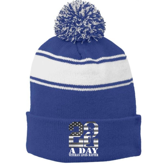 22 A Day Veteran Lives Matter American Flag Military Veteran Great Gift Stripe Pom Pom Beanie