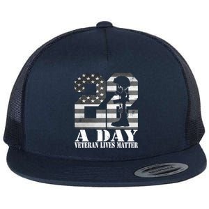 22 A Day Veteran Lives Matter American Flag Military Veteran Great Gift Flat Bill Trucker Hat