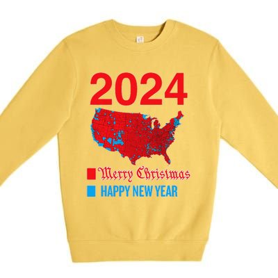 2024 Accurate Election Map Merry Christmas Happy New Year Premium Crewneck Sweatshirt