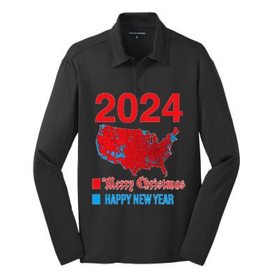 2024 Accurate Election Map Merry Christmas Happy New Year Silk Touch Performance Long Sleeve Polo