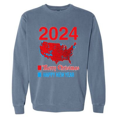 2024 Accurate Election Map Merry Christmas Happy New Year Garment-Dyed Sweatshirt