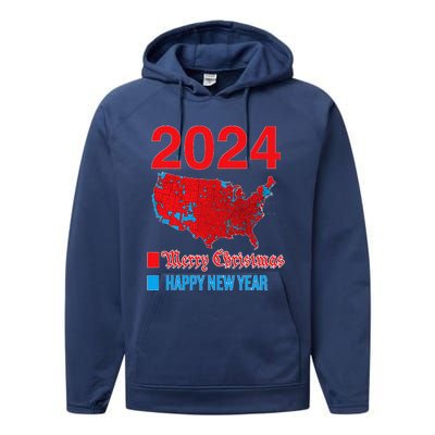 2024 Accurate Election Map Merry Christmas Happy New Year Performance Fleece Hoodie