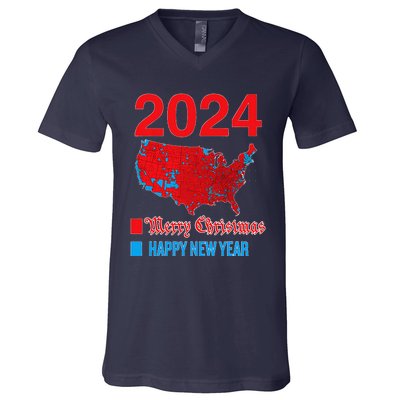 2024 Accurate Election Map Merry Christmas Happy New Year V-Neck T-Shirt