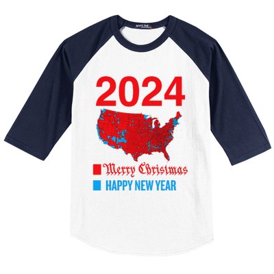 2024 Accurate Election Map Merry Christmas Happy New Year Baseball Sleeve Shirt