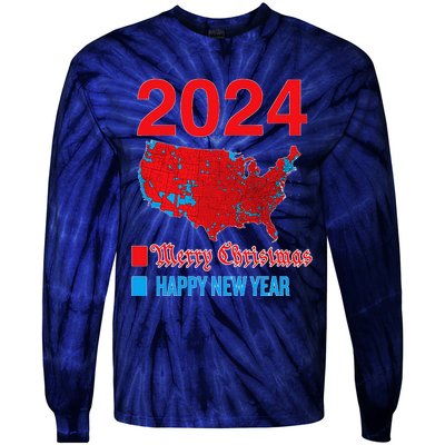 2024 Accurate Election Map Merry Christmas Happy New Year Tie-Dye Long Sleeve Shirt