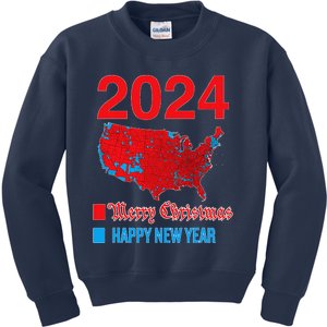 2024 Accurate Election Map Merry Christmas Happy New Year Kids Sweatshirt