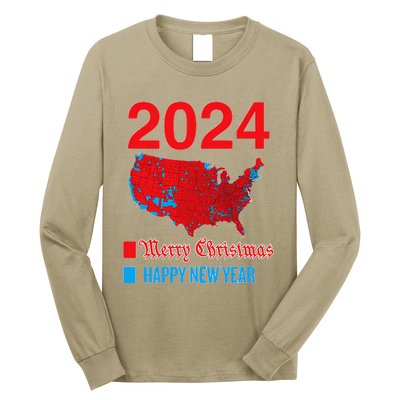 2024 Accurate Election Map Merry Christmas Happy New Year Long Sleeve Shirt