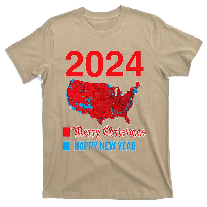 2024 Accurate Election Map Merry Christmas Happy New Year T-Shirt