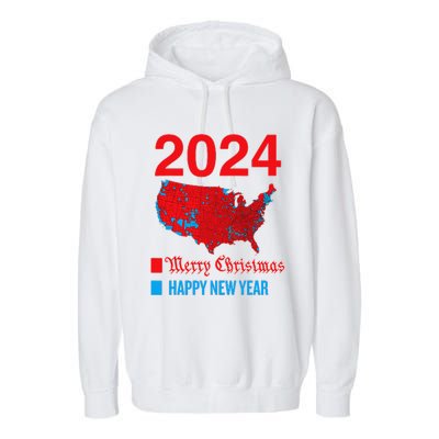 2024 Accurate Election Map Merry Christmas Happy New Year Garment-Dyed Fleece Hoodie