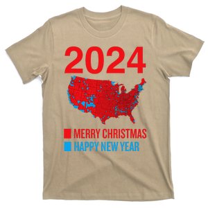 2024 Accurate Election Map Merry Christmas Happy New Year T-Shirt