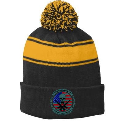 2nd Amendment Front And Back Design Stripe Pom Pom Beanie