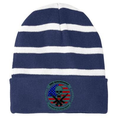 2nd Amendment Front And Back Design Striped Beanie with Solid Band