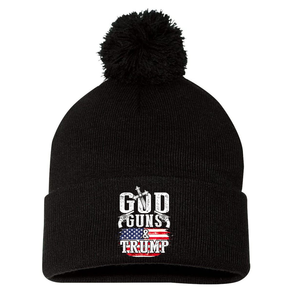 2nd Amendment God Guns And Trump Pom Pom 12in Knit Beanie