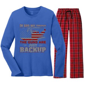 2nd Adt In God We Trust The Guns Are Backup Gift Women's Long Sleeve Flannel Pajama Set 