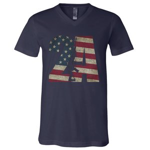 2nd Amendment Patriotic Gun Owner American Flag Rifle V-Neck T-Shirt