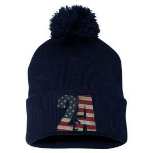 2nd Amendment Patriotic Gun Owner American Flag Rifle Pom Pom 12in Knit Beanie