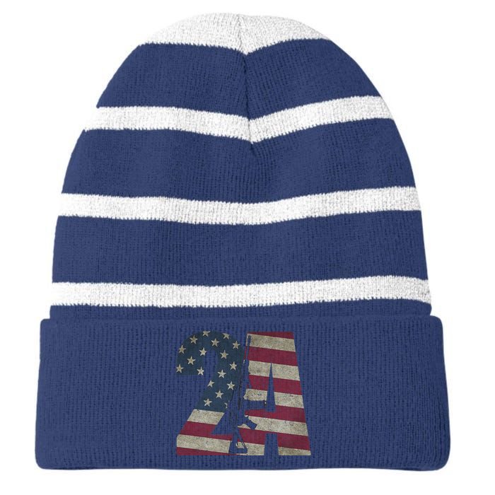 2nd Amendment Patriotic Gun Owner American Flag Rifle Striped Beanie with Solid Band