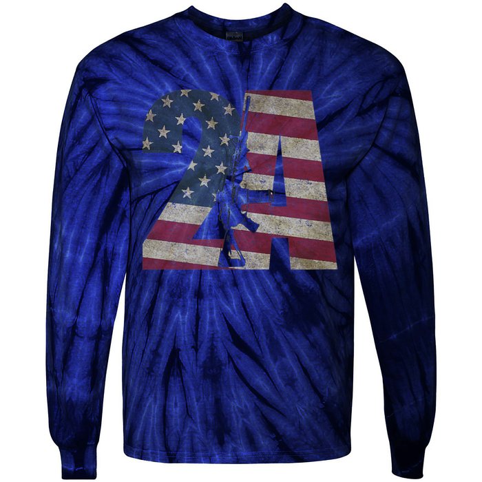 2nd Amendment Patriotic Gun Owner American Flag Rifle Tie-Dye Long Sleeve Shirt