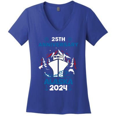 25th Anniversary Wedding Alaska Cruise 2024 Women's V-Neck T-Shirt