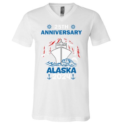 25th Anniversary Wedding Alaska Cruise 2024 V-Neck T-Shirt