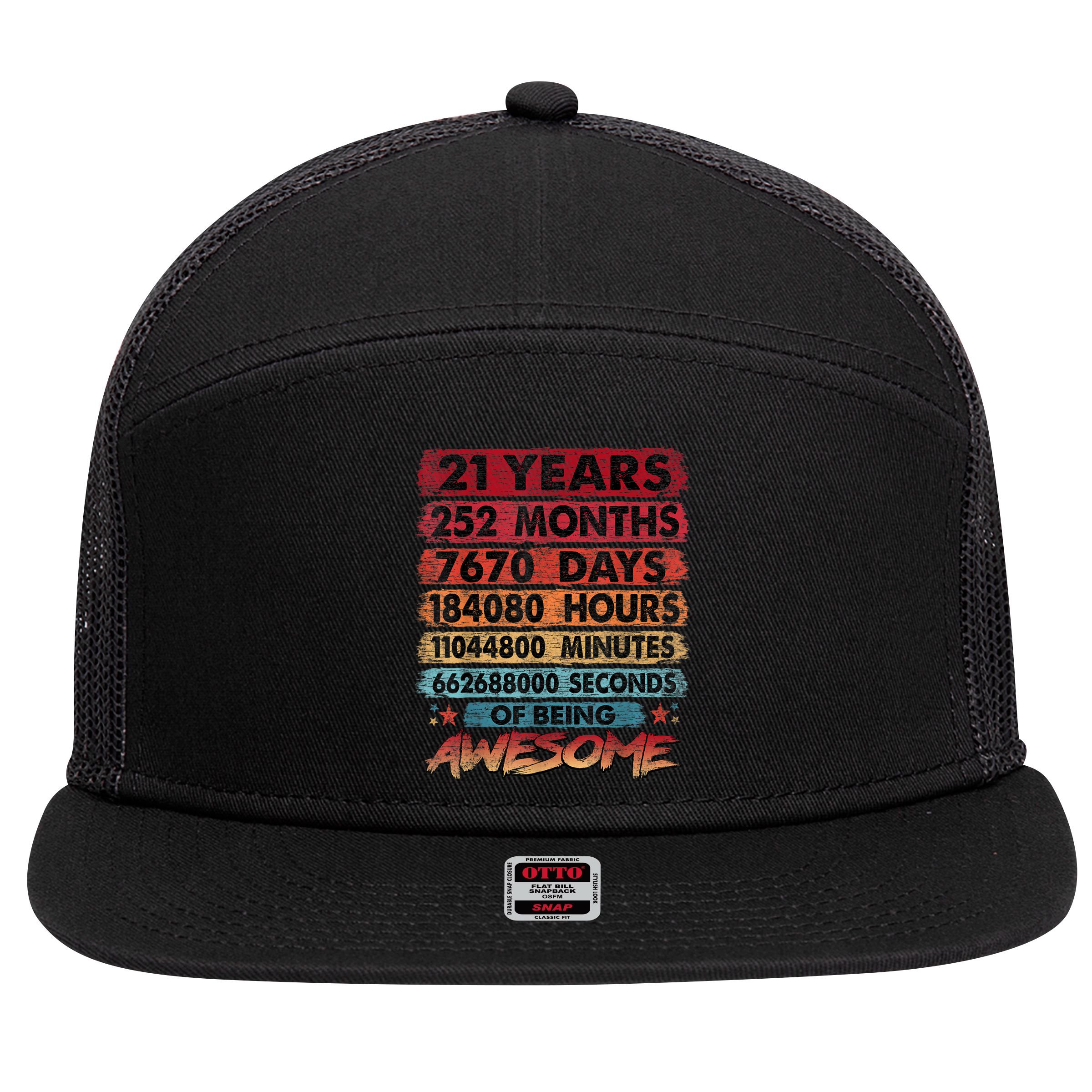 21st Birthday 21 Years Old Vintage Retro 252 Months Birthday 7 Panel Mesh Trucker Snapback Hat
