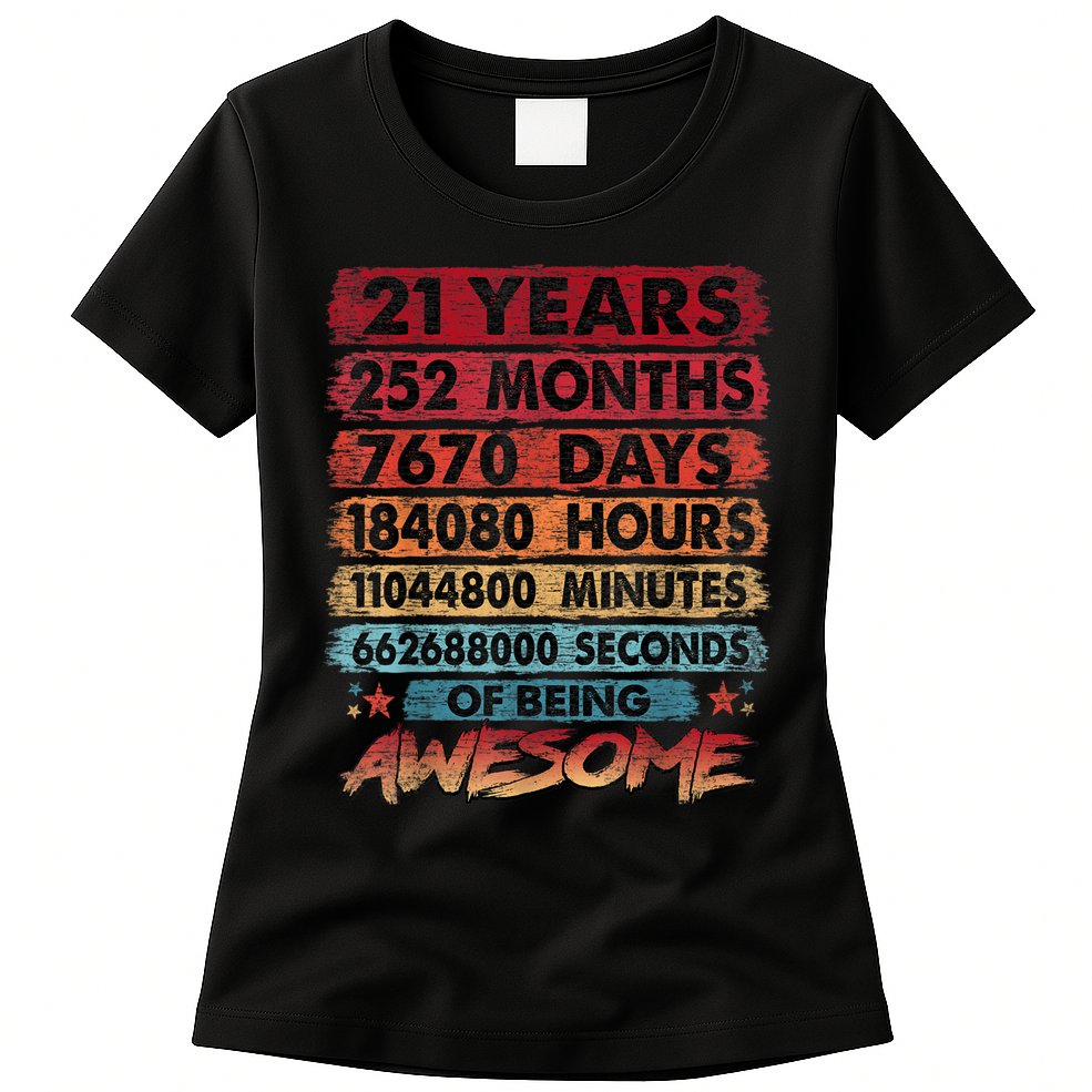 21st Birthday 21 Years Old Vintage Retro 252 Months Birthday Womens T-Shirt