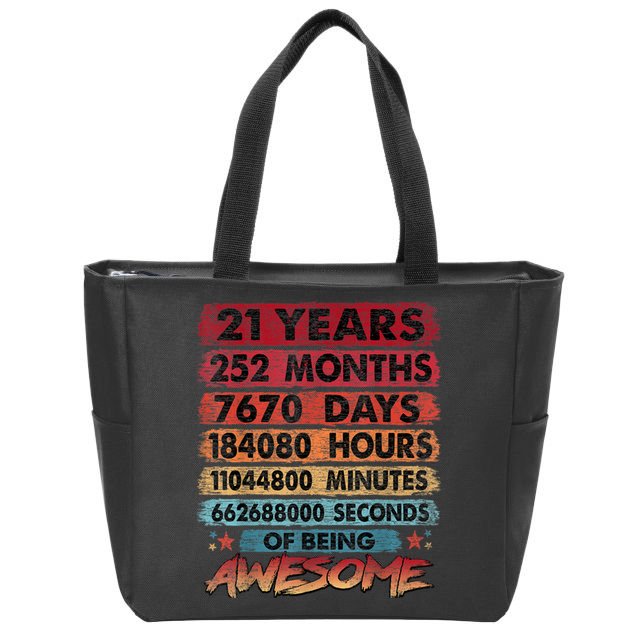 21st Birthday 21 Years Old Vintage Retro 252 Months Birthday Zip Tote Bag