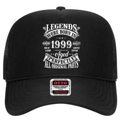 25th Birthday 25 Years Old Vintage Legends Born In 1999 High Crown Mesh Back Trucker Hat