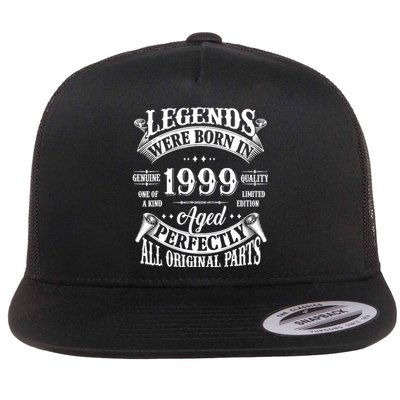 25th Birthday 25 Years Old Vintage Legends Born In 1999 Flat Bill Trucker Hat