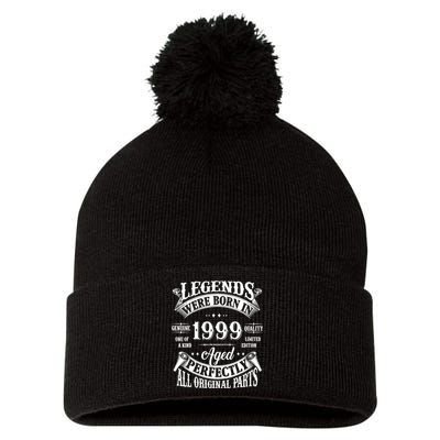 25th Birthday 25 Years Old Vintage Legends Born In 1999 Pom Pom 12in Knit Beanie