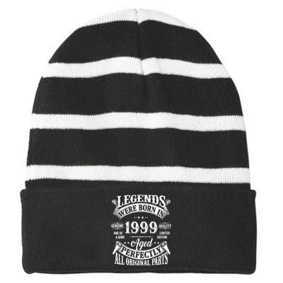 25th Birthday 25 Years Old Vintage Legends Born In 1999 Striped Beanie with Solid Band