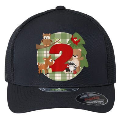 2nd Birthday 2 Year Old Woodland Animals Flexfit Unipanel Trucker Cap